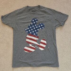 Disney Gray Tee with American Flag Mickey Silhouette